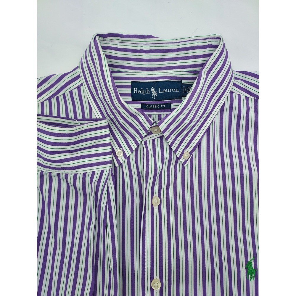 Ralph Lauren Purple Striped Classic Fit Long Sleeve Button Down Shirt Men
